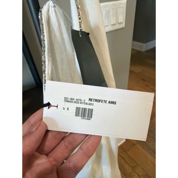 retrofete Fernanda Embellished Asymmetric Maxi Dress White/Silver Womens Size Sm - Picture 15 of 16